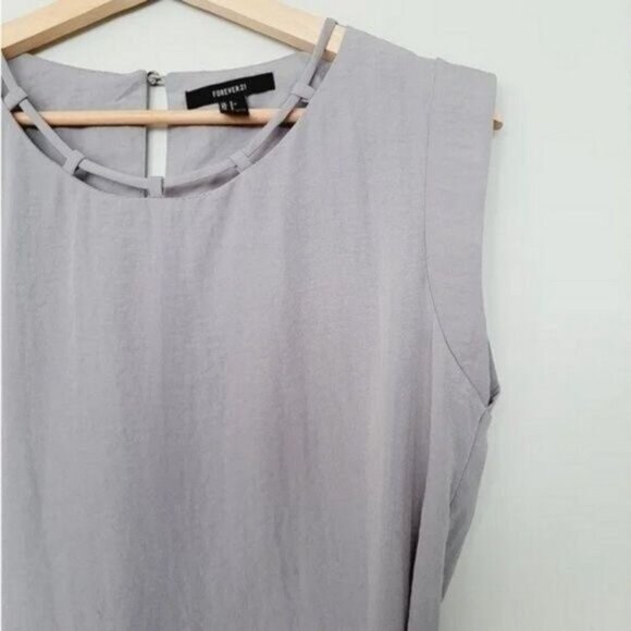 FOREVER 21 Satin Flowy Neutral Light Gray Shirt Mini Dress Sz S - Picture 3 of 12